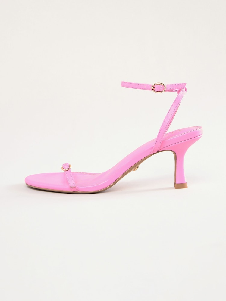 Lipsy Pink Yellow Kitten Heel Buckle Strap Faux Leather Sandals - Image 5 of 5
