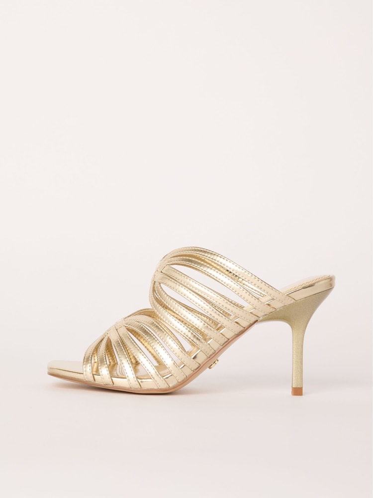 Lipsy Gold High Stiletto Multi Strap Faux Leather Heeled Sandals - Image 5 of 5