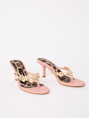 Lipsy Pink Kitten Heel Shell Charm Faux Leather Flip Flop Sandals - Image 5 of 6