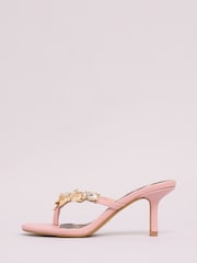 Lipsy Pink Kitten Heel Shell Charm Faux Leather Flip Flop Sandals - Image 6 of 6