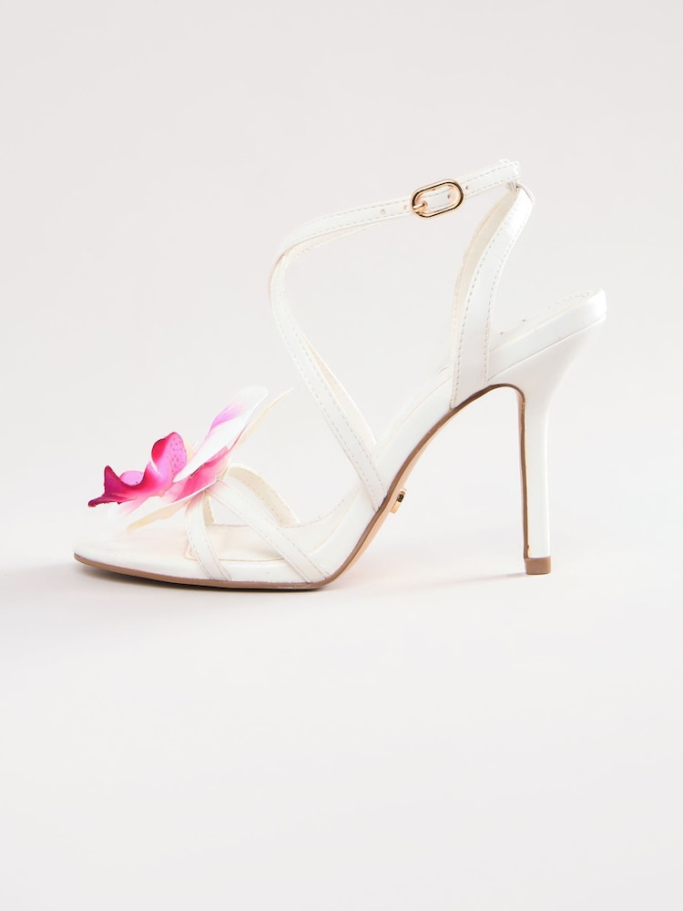 Lipsy White High Stiletto Multi Strap Floral Corsage Sandals - Image 5 of 5