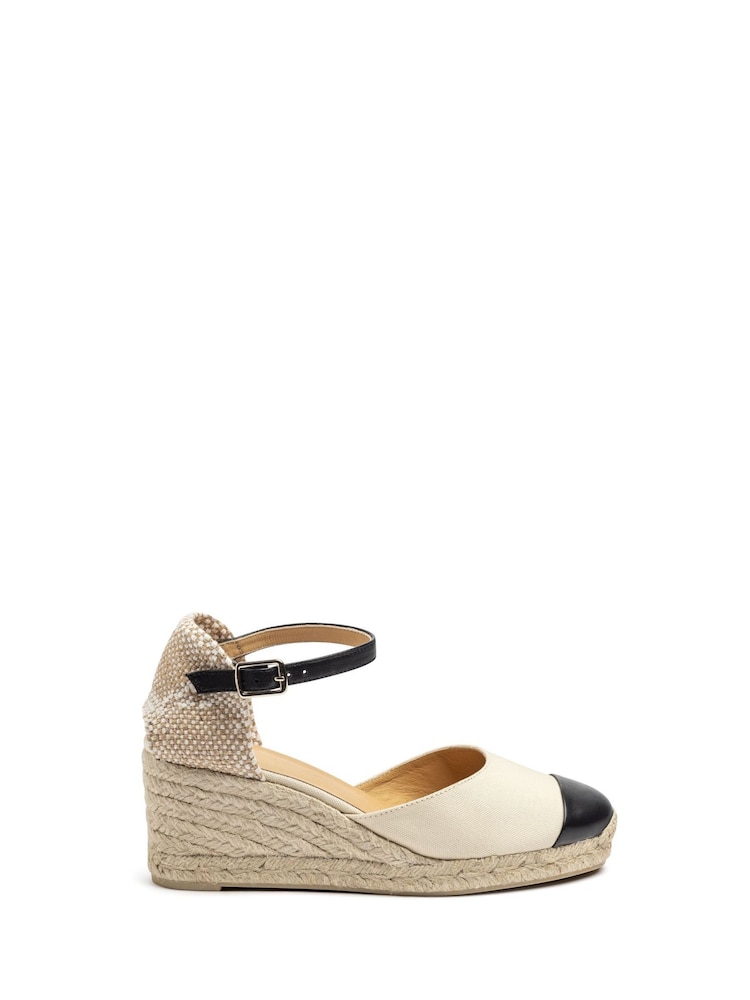Castaner Cream Wedge Heel Ankle Strap Cotton Leather Toe & Strap Espadrilles - Image 1 of 3 Castaner Cream Wedge Heel Ankle Strap Cotton Leather Toe & Strap Espadrilles - Image 1 of 3