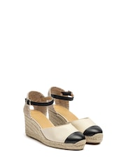 Castaner Cream Wedge Heel Ankle Strap Cotton Leather Toe & Strap Espadrilles - Image 2 of 3
