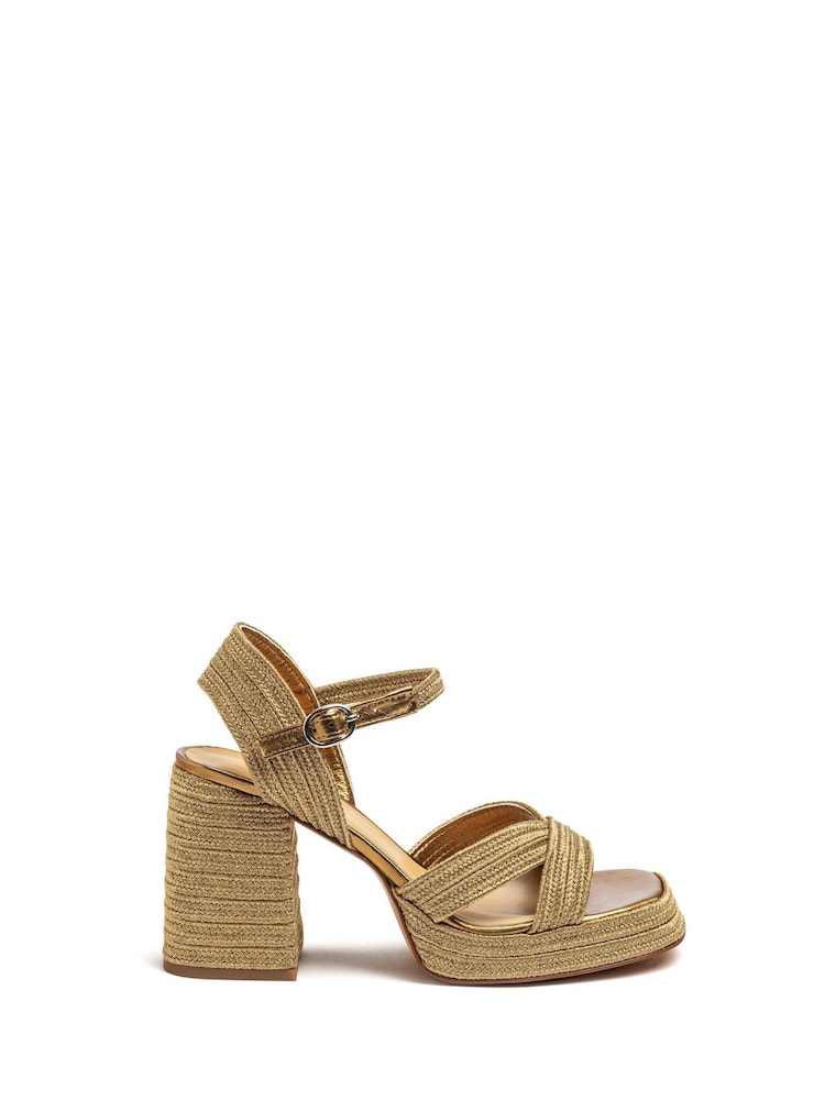 Castaner Gold Braided Square Toe Heel Sandals - Image 1 of 3