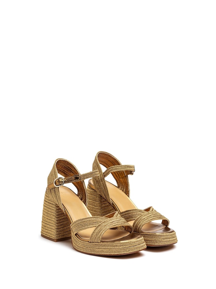 Castaner Gold Braided Square Toe Heel Sandals - Image 2 of 3