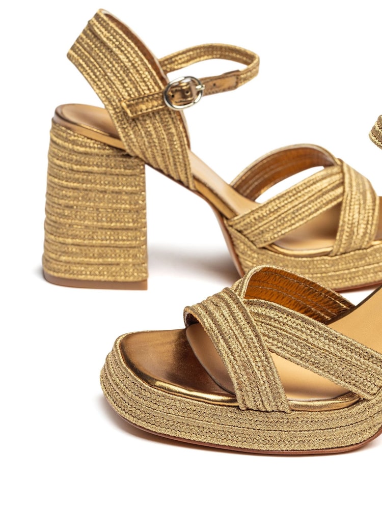 Castaner Gold Braided Square Toe Heel Sandals - Image 3 of 3