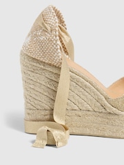 Castaner Gold Platform Wedge Heel Ankle Tie Metallic Linen Espadrilles - Imagen 3 de 5