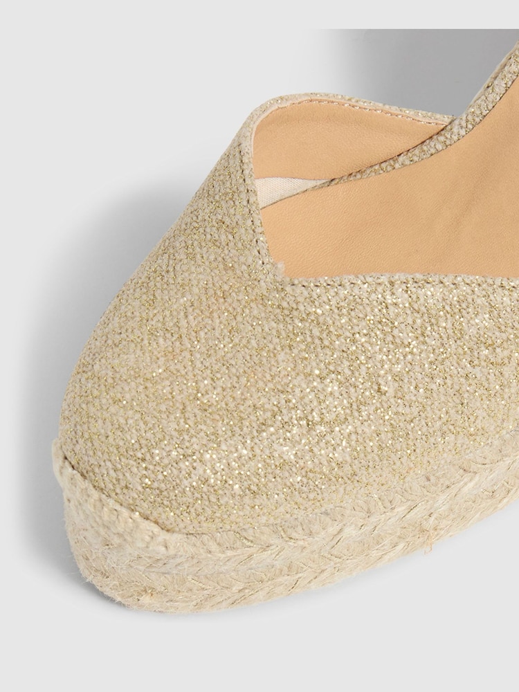 Castaner Gold Platform Wedge Heel Ankle Tie Metallic Linen Espadrilles - Imagen 5 de 5 Castaner Gold Platform Wedge Heel Ankle Tie Metallic Linen Espadrilles - Imagen 5 de 5