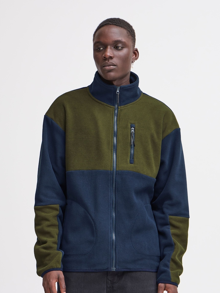 Blend Blue Colour Block Zip Through Fleece - Image 1 of 5