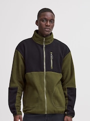 Blend Green Colour Block Zip Through Fleece - Image 1 of 5