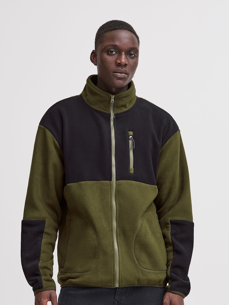 Blend Green Colour Block Zip Through Fleece - Image 1 of 5