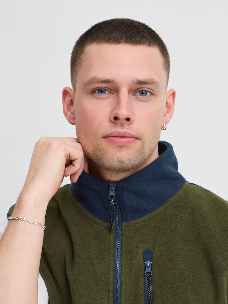 Blend Blue Zip Through Fleece Gilet - Image 3 of 5