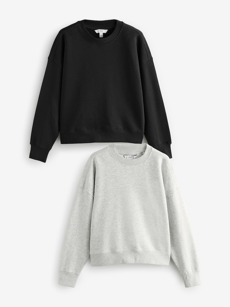 Grey Supersoft Peached Essentials Crew Neck Seam Detail Sweatshirts 2 Pack - Image 1 of 9