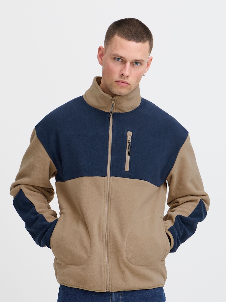 Blend Cream Colour Block Zip Through Fleece - Image 1 of 5