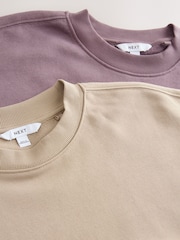 Neutral/Blush Supersoft Peached Essentials Crew Neck Seam Detail Sweatshirts 2 Pack - Image 8 of 9