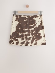Ecru/Brown Faux Suede Cow Print Mini Skirt - Image 6 of 8