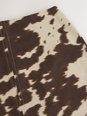 Ecru/Brown Faux Suede Cow Print Mini Skirt - Image 8 of 8