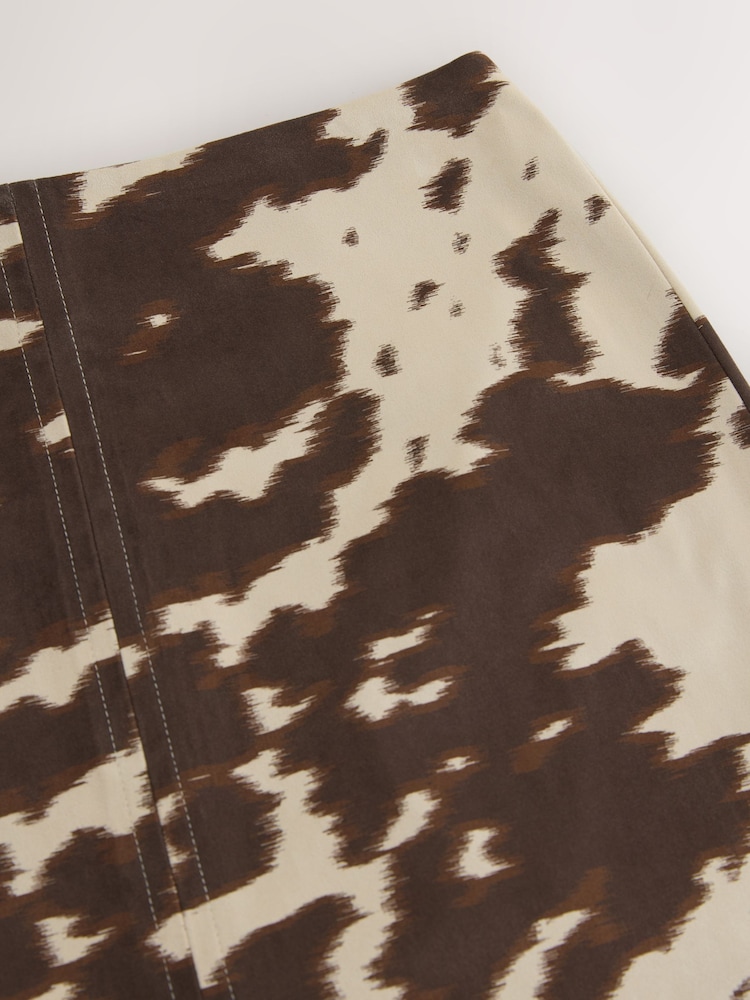 Ecru/Brown Faux Suede Cow Print Mini Skirt - Image 8 of 8