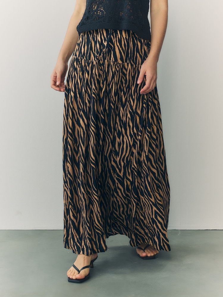 Tiger Print Drop Waist Maxi Skirt - Image 1 of 9