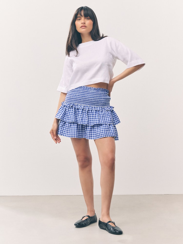 Blue Gingham Rara Mini Skirt - Image 1 of 9 Blue Gingham Rara Mini Skirt - Image 1 of 9
