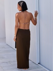 Chocolate Brown Maxi Sarong Skirt with Linen - Image 3 of 10