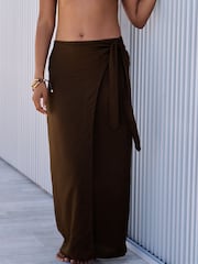 Chocolate Brown Maxi Sarong Skirt with Linen - Image 4 of 10