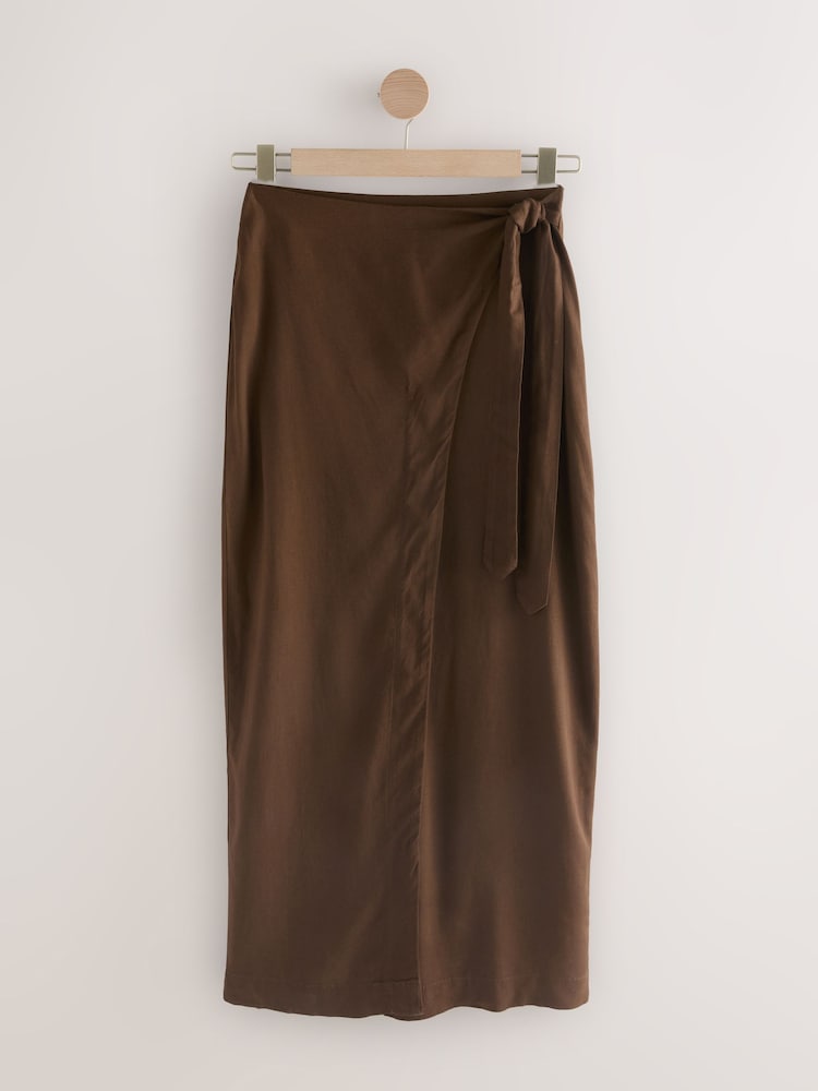 Chocolate Brown Maxi Sarong Skirt with Linen - Image 8 of 8