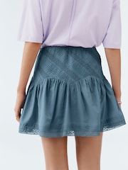 Blue Lace Detail Mini 100% Cotton Skirt - Image 3 of 7