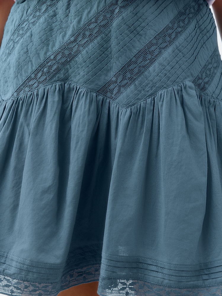 Blue Lace Detail Mini 100% Cotton Skirt - Image 4 of 7