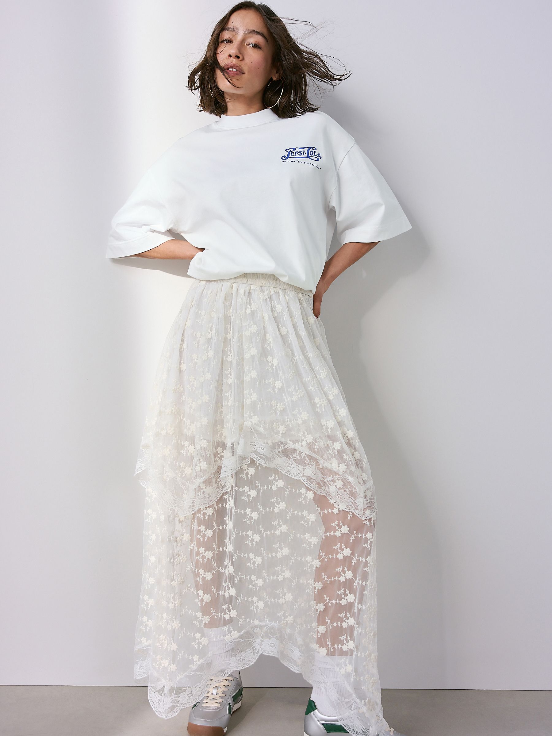 Cream Tiered Lace Maxi Skirt