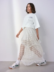 Cream Tiered Lace Maxi Skirt - Image 2 of 8