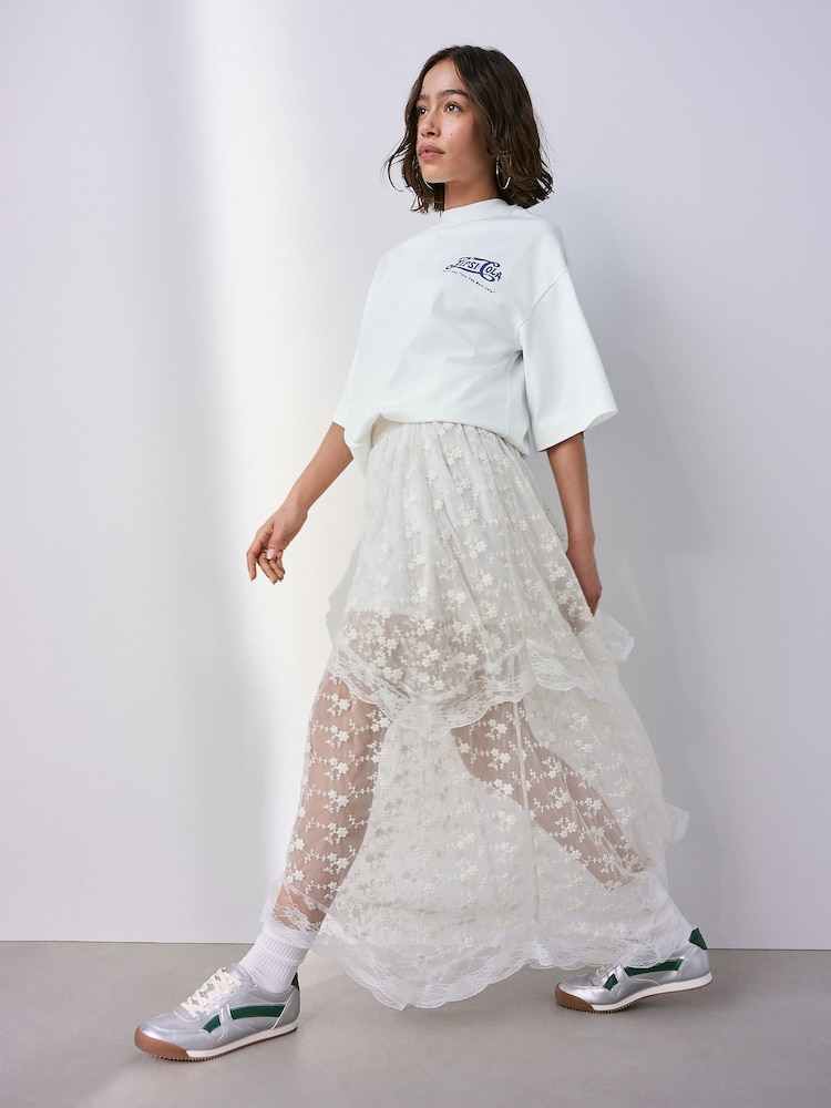 Cream Tiered Lace Maxi Skirt - Image 2 of 8