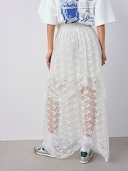 Cream Tiered Lace Maxi Skirt - Image 4 of 8