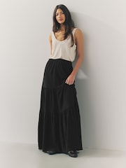 Black 100% Cotton Tiered Maxi Skirt - Image 2 of 9