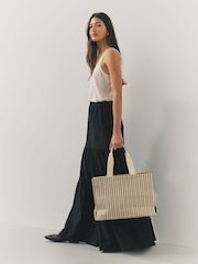 Black 100% Cotton Tiered Maxi Skirt - Image 3 of 9