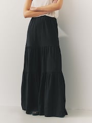 Black 100% Cotton Tiered Maxi Skirt - Image 4 of 9