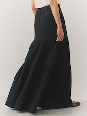 Black 100% Cotton Tiered Maxi Skirt - Image 5 of 9
