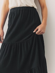 Black 100% Cotton Tiered Maxi Skirt - Image 6 of 9