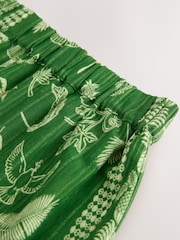 Green Feather Print 100% Cotton Tiered Maxi Skirt - Image 8 of 9