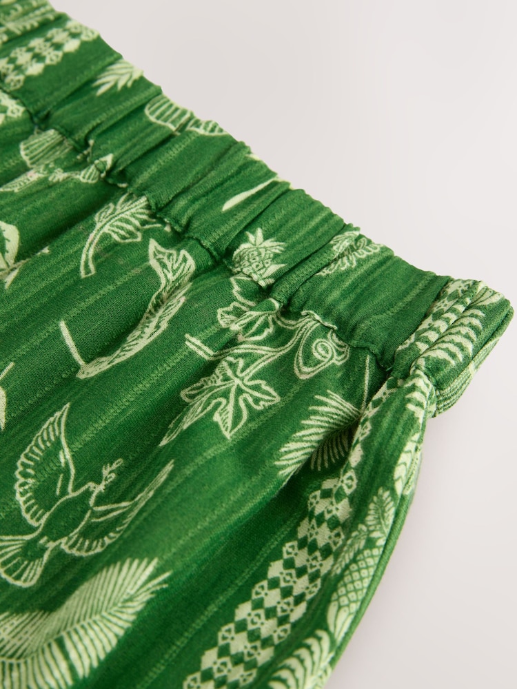 Green Feather Print 100% Cotton Tiered Maxi Skirt - Image 8 of 9