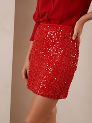Red Sequin Mini Skirt - Image 2 of 7