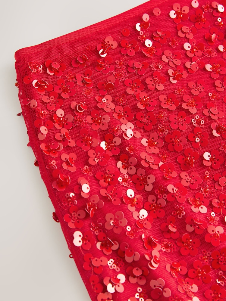 Red Sequin Mini Skirt - Image 7 of 7 Red Sequin Mini Skirt - Image 7 of 7