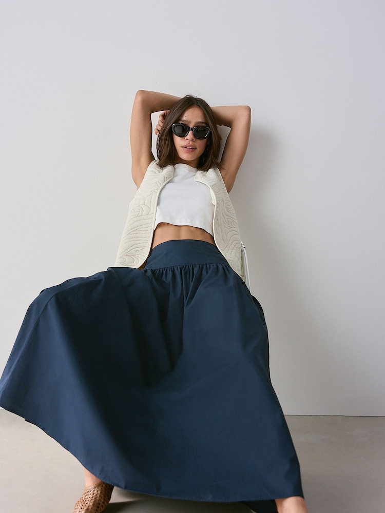 Navy Drop Waist Maxi Skirt - Image 2 of 8