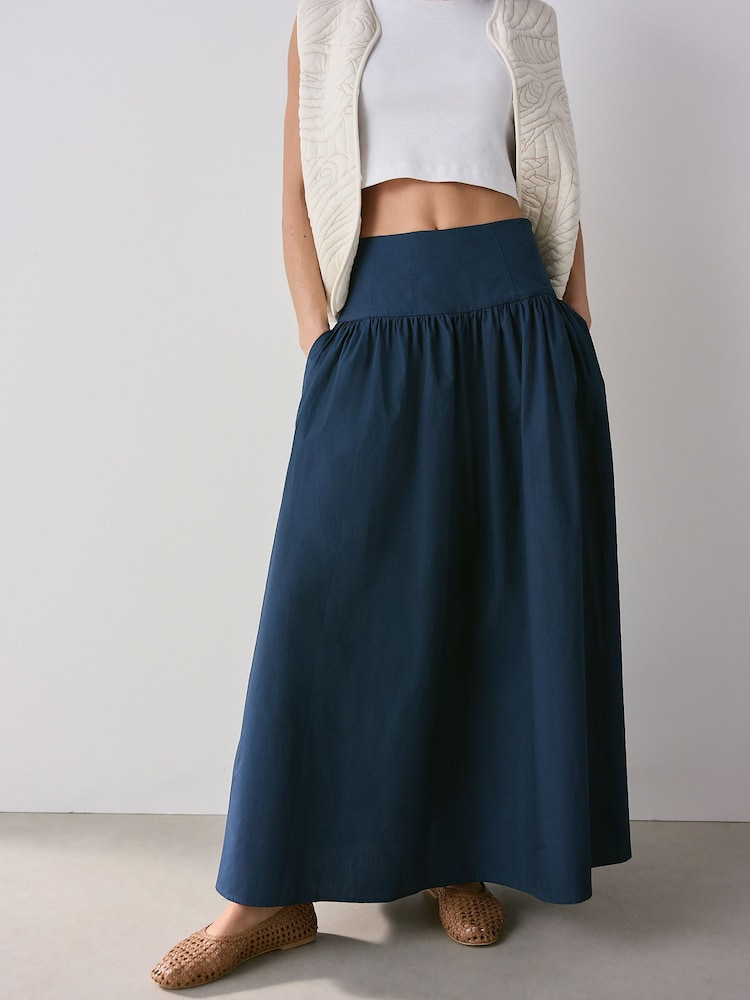 Navy Drop Waist Maxi Skirt - Image 3 of 8