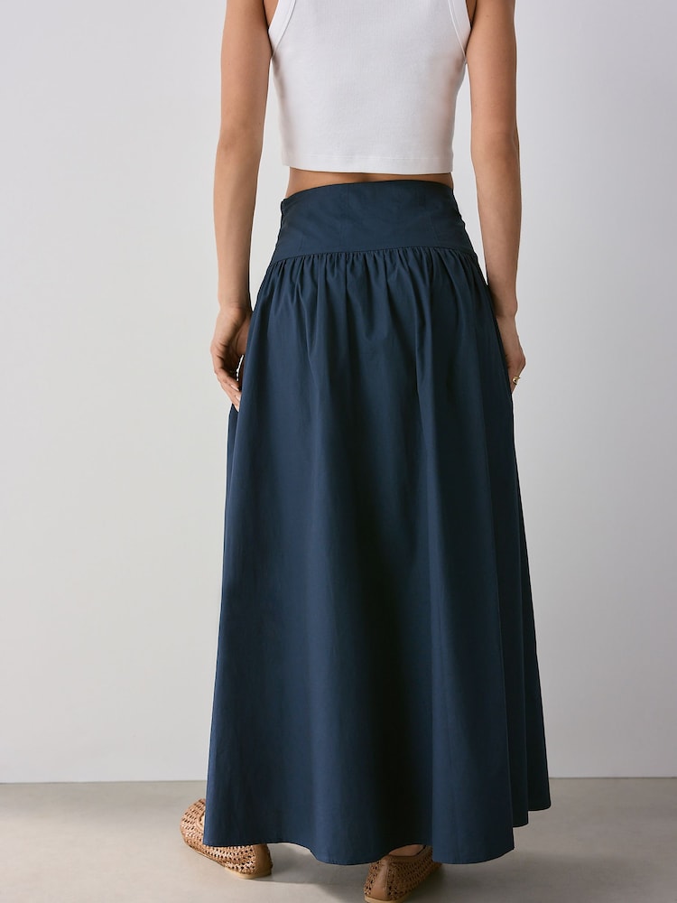 Navy Drop Waist Maxi Skirt - Image 4 of 8