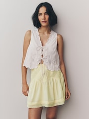 Yellow Lace Detail Mini 100% Cotton Skirt - Image 1 of 6