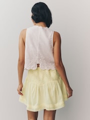 Yellow Lace Detail Mini 100% Cotton Skirt - Image 2 of 6