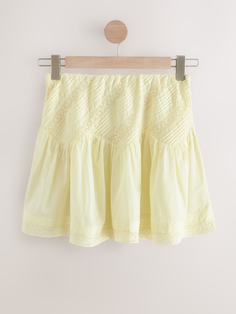 Yellow Lace Detail Mini 100% Cotton Skirt - Image 4 of 6