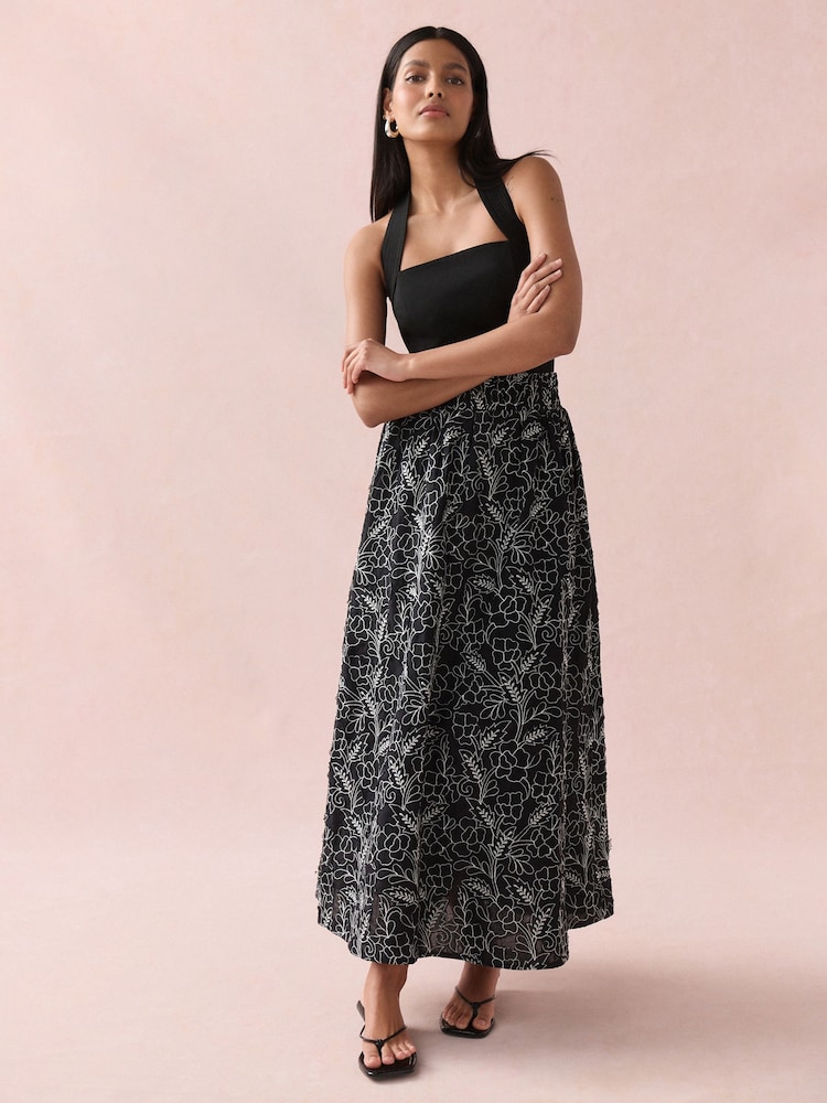 Black/White Embroidered Maxi Skirt - Image 2 of 5