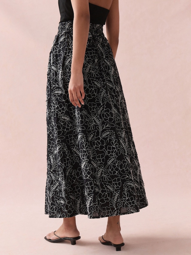 Black/White Embroidered Maxi Skirt - Image 4 of 5